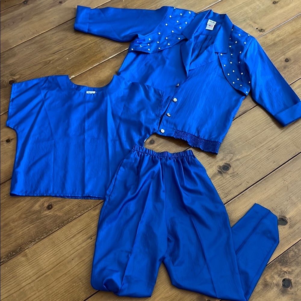 VTG 80s NWT Bold Blue Pantsuit with Elastic Waistband & Rhinestones